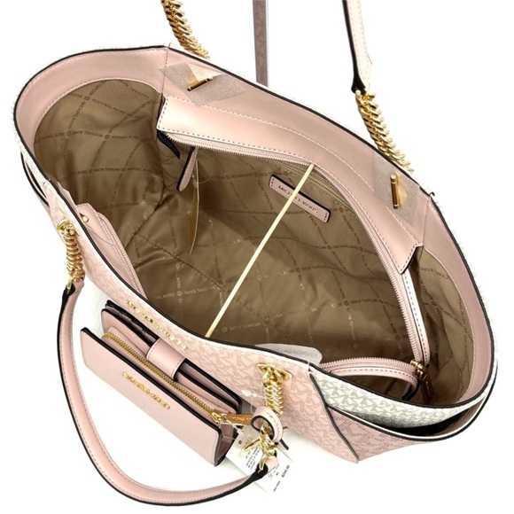 Michael Kors Large JST Chain Shoulder Bag & Bifold Zip Chain Wallet Powder - Picture 7 of 13